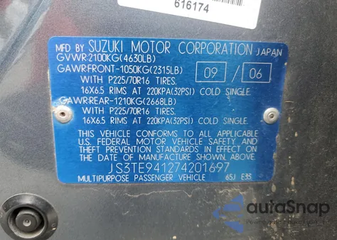 2007 Suzuki Grand Vitara from USA, damaged, VIN JS3TE941274201697